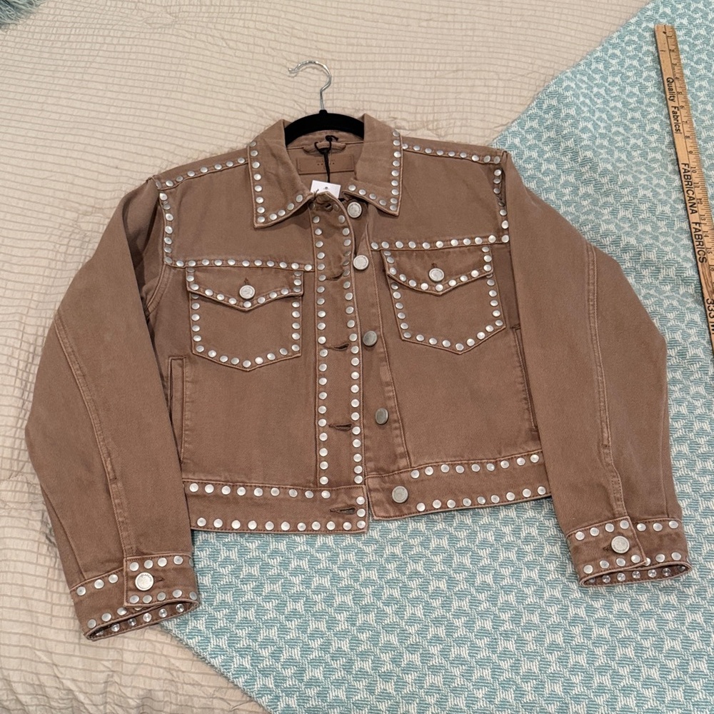Blank NYC Brown Denim Jacket with Silver Accents